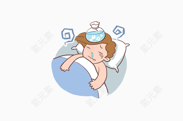 卡通人物生病冰袋