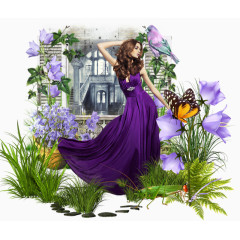 插画植物花卉美女