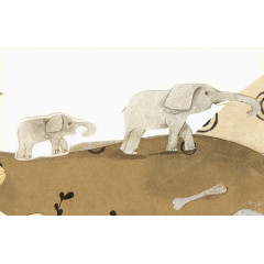 手绘大象父子散步