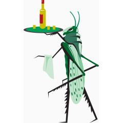 矢量手绘蚱蜢服务员