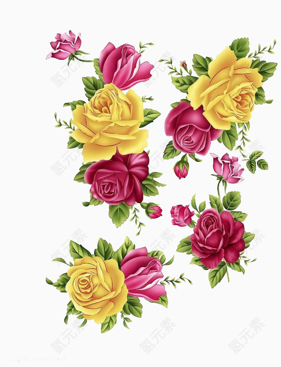 玫瑰花组合手绘黄色