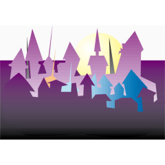 紫色房屋月亮风景插画矢量