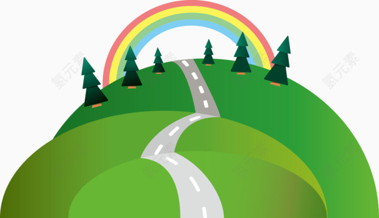 矢量草地公路彩虹
