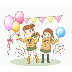 卡通学生问候老师