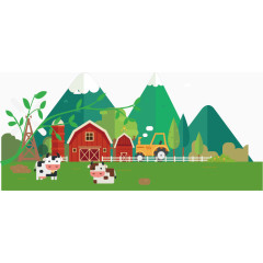 卡通山脚下的房子