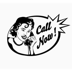 卡通手绘黑白国外美女听电话