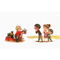 手绘分享礼物的孩子