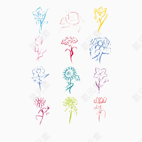 手绘花组合