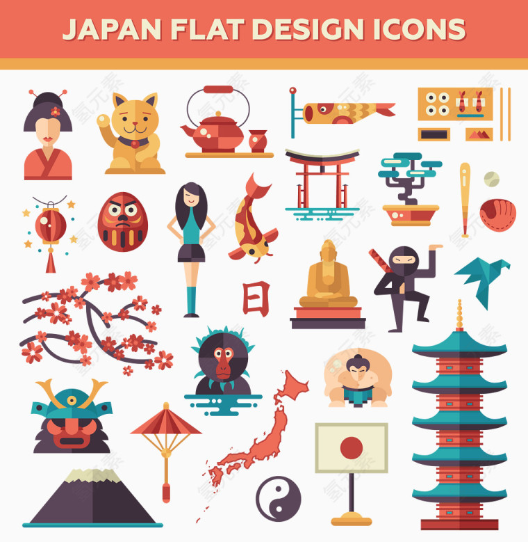 日本元素插画矢量