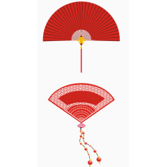 红色中国风剪纸画扇