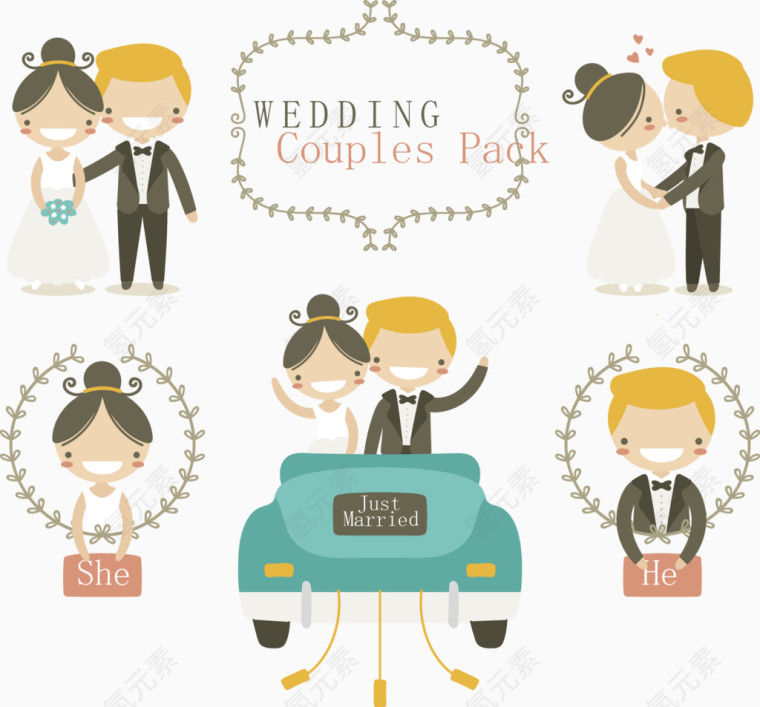 5款卡通婚礼新人