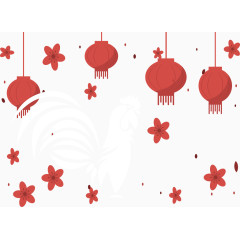 公鸡灯笼春节装饰背景矢量图