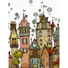 欧美风创意插画小镇建筑