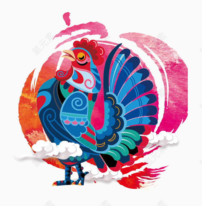 春节 鸡年吉祥 春节贴画 蓝色