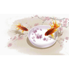 古风金鱼花朵意境