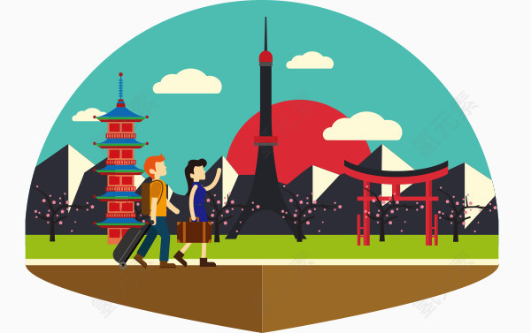 矢量扁平日本风景