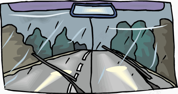 车窗外的道路风景插画矢量