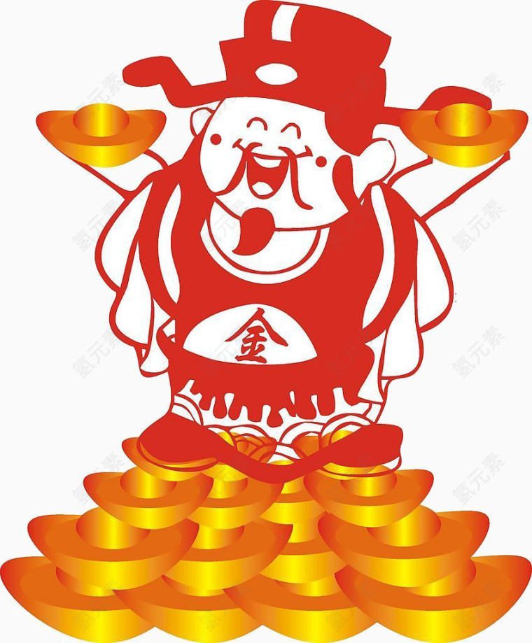 拿着一堆金元宝的财神爷