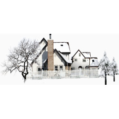 雪地小房子树木冬天图案