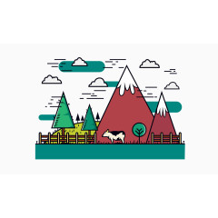 矢量灰色绿色创意自然风光小图