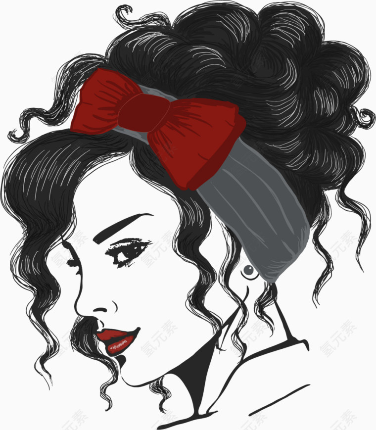 矢量手绘复古女郎头像