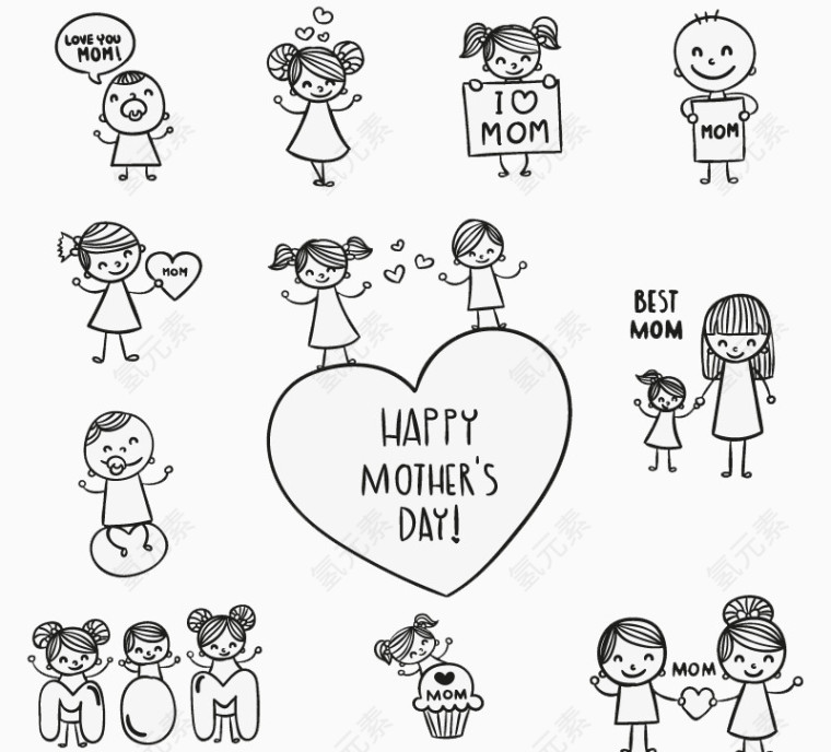 11款手绘母亲节人物矢量素材