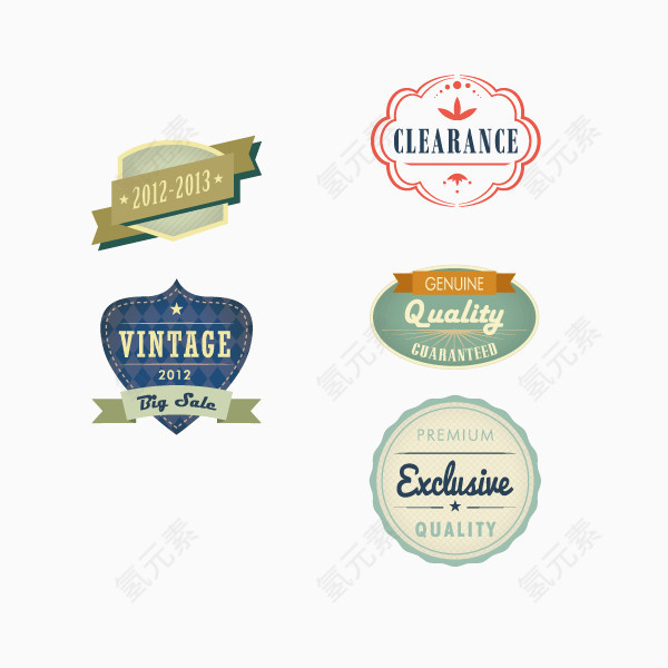 复古标签飘带装饰矢量图