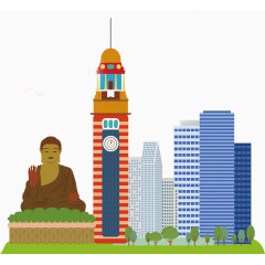 扁平手绘卡通高楼摩天大楼