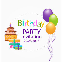 彩色扁平化生日派对邀请函
