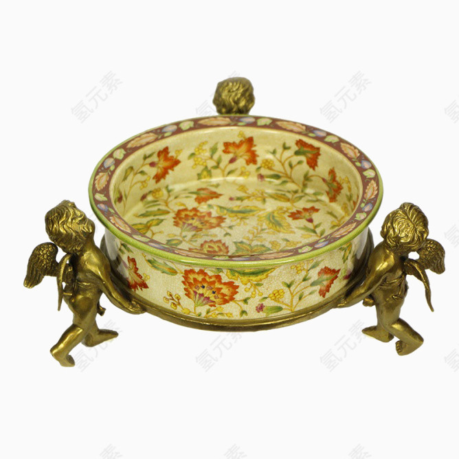 三个小金人抬盆装饰摆设