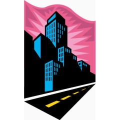 蓝色楼房风景插画矢量