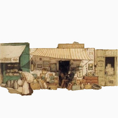 手绘欧式街道小铺