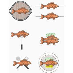 矢量手绘各种菜肴的鱼一组