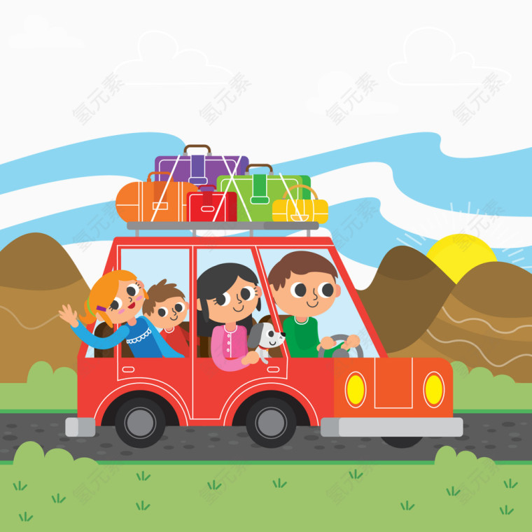 矢量幸福的家庭旅行插图