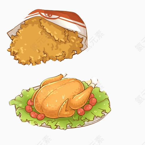 炸鸡块炸鸡手绘画素材图片
