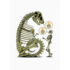 恐龙化石与骷髅对话