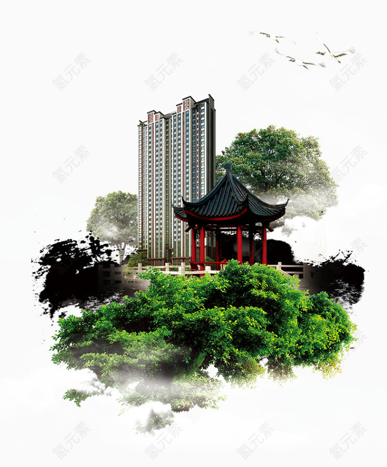 地产海报元素郊外风景