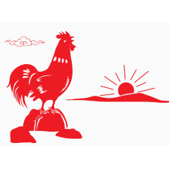 2017看着太阳的鸡剪纸