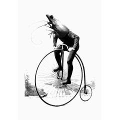 虾头人的身体骑独轮车