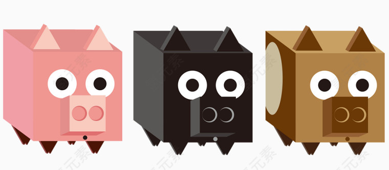 彩色3D小猪纸盒矢量素材