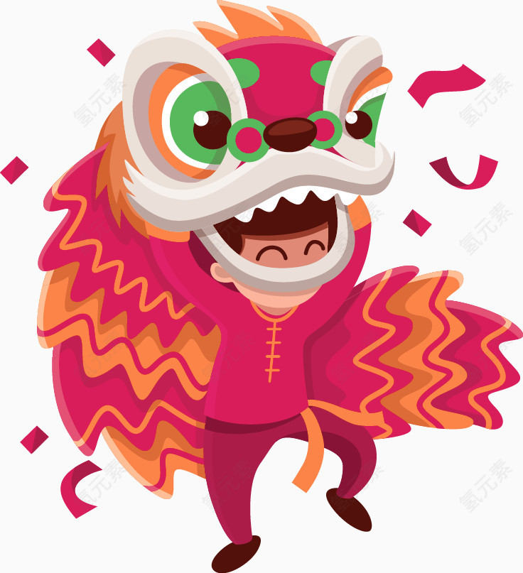 红色卡通舞狮装饰图案