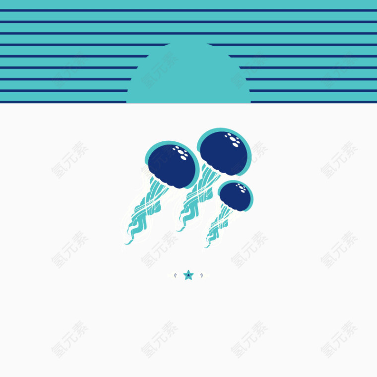 水母 蓝绿色  矢量图 扁平化 背景装饰