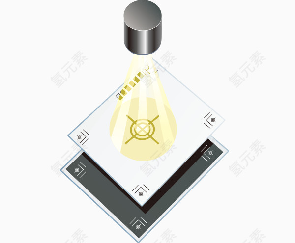 矢量卡通办公文具投影
