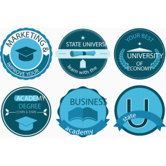 矢量手绘6个蓝色读书教育图标