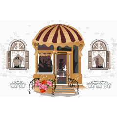 矢量手绘咖啡屋