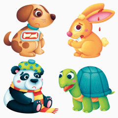 生病小狗小兔小熊猫