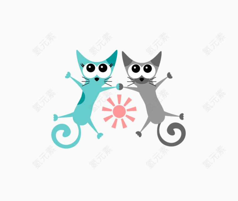 矢量 猫咪 漂浮素材 蓝粉色 友谊