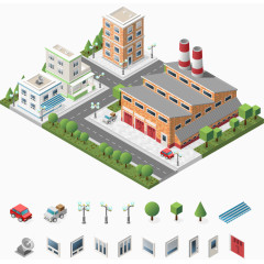 矢量街道厂房