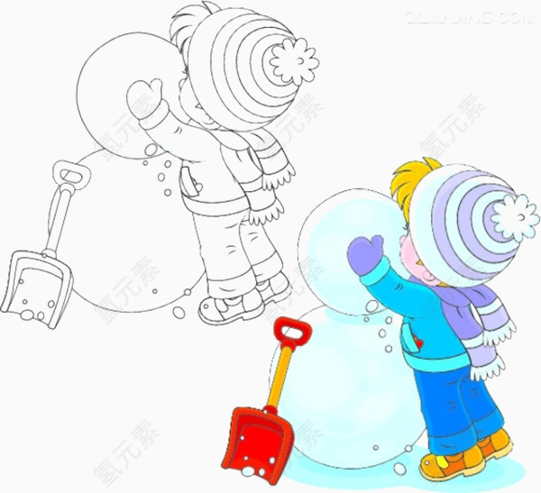 卡通人物堆雪人素材