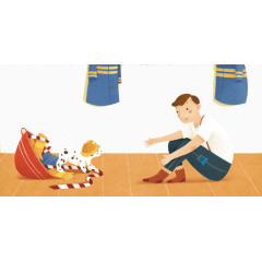 跟狗狗玩耍的消防